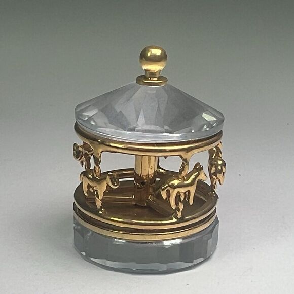 Swarovski Crystal & Gold Mini Carousel Orig. Box Vintage Retired Miniature 1" - Picture 2 of 6